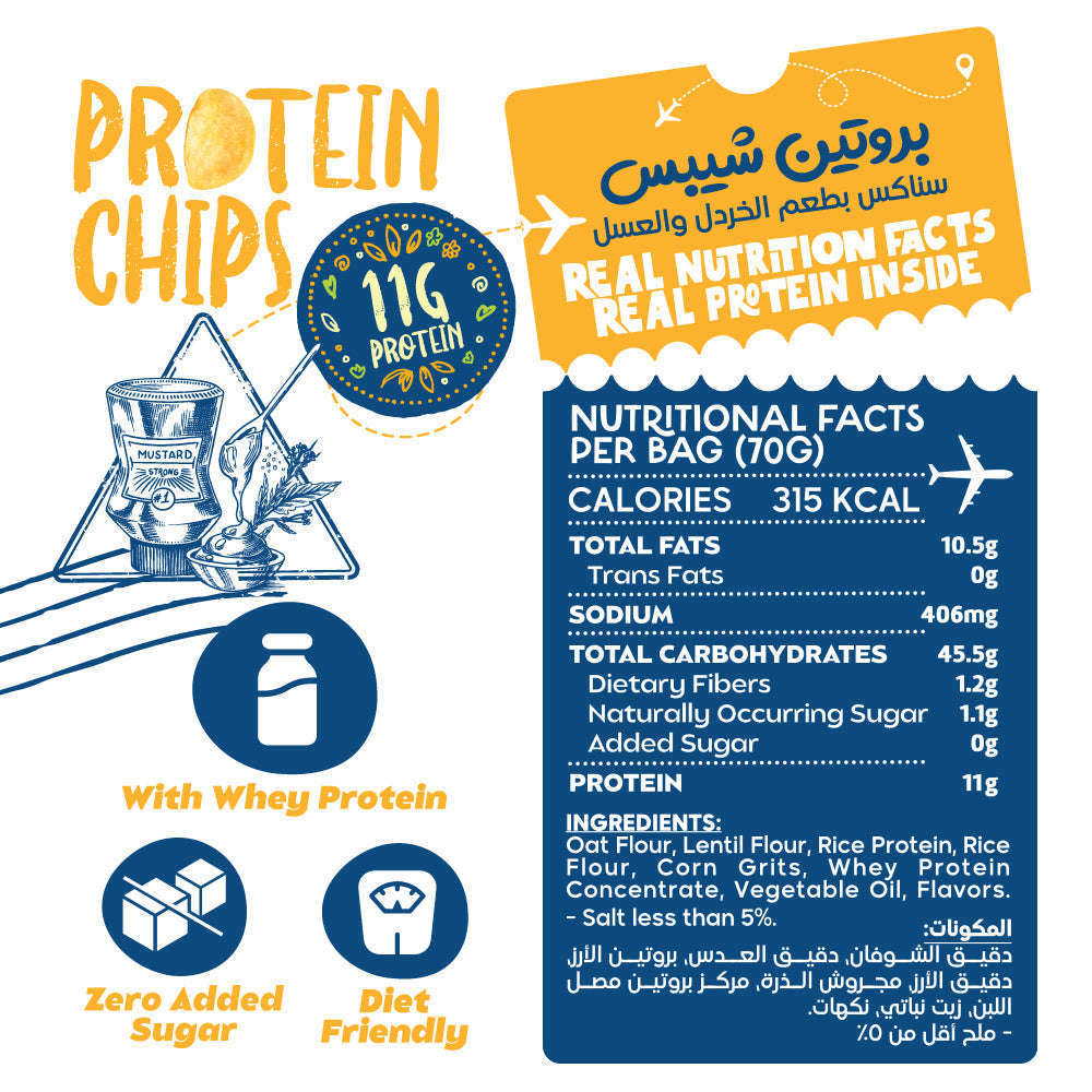 Organic Nation Protein Chips Honey Mustard 70g nutrition facts
