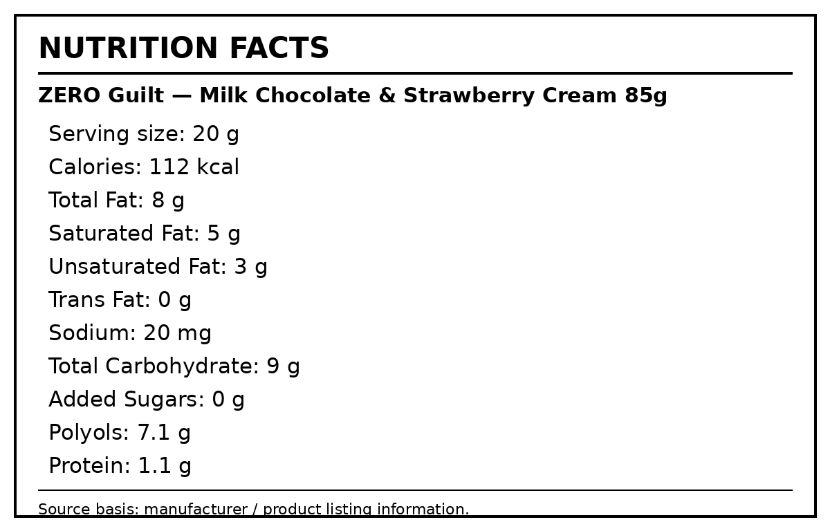 Nutrition Facts — Zero Guilt Strawberry Cream 85g