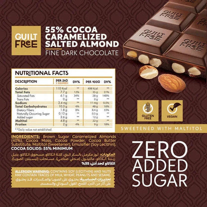 Guilt Free Chocolate Bar 130G-Almond Chocolate nutrition facts