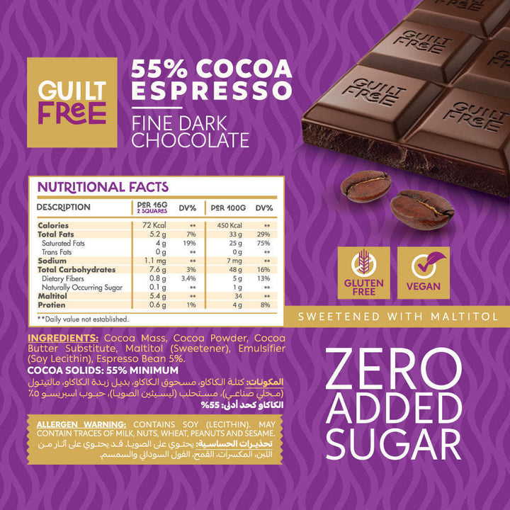 Guilt Free Chocolate Bar 100G-Espresso Chocolate nutrition facts