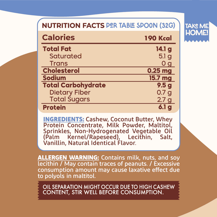 Guilt Free Cashew Spread-200G-Vanilla Birthday Cake nutrition facts