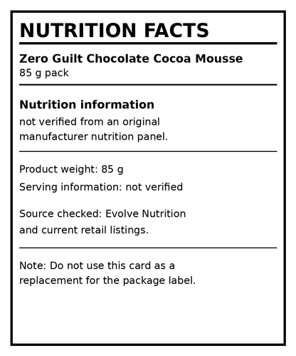 Nutrition Facts — Zero Guilt Cocoa Mousse 85g