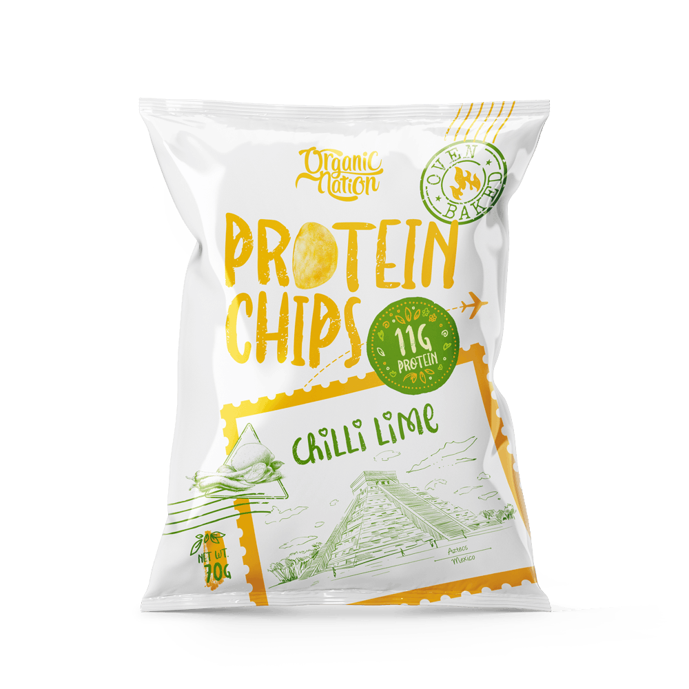 Organic Nation Protein Chips Chilli Lime 70g front