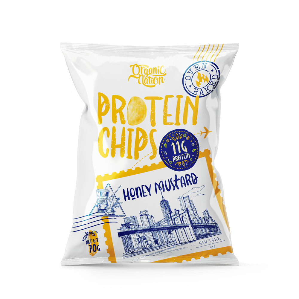 Organic Nation Protein Chips Honey Mustard 70g front
