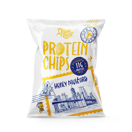 Organic Nation Protein Chips Honey Mustard 70g front