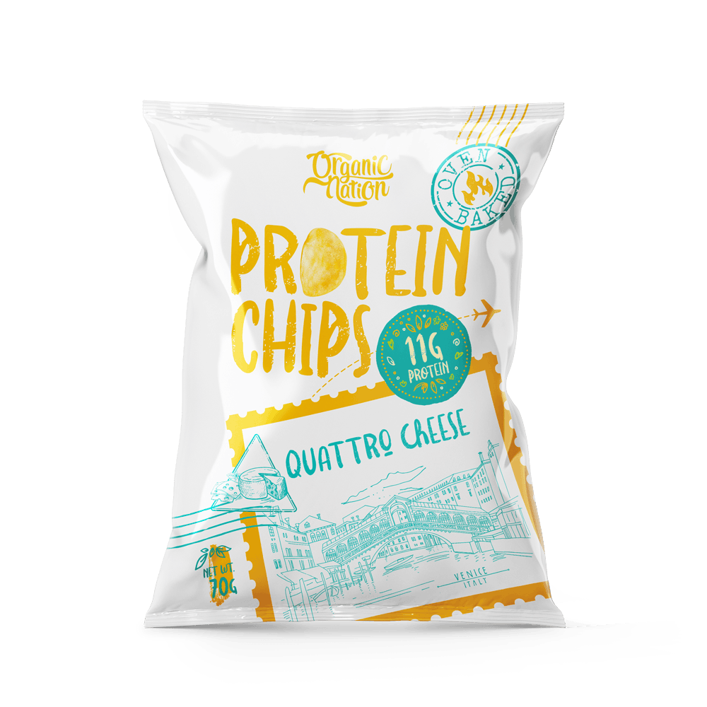 Organic Nation Protein Chips Quattro Cheese 70g front