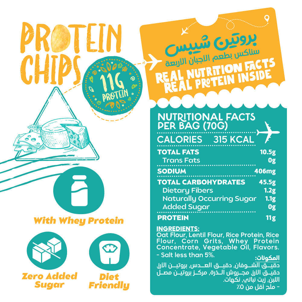Organic Nation Protein Chips Quattro Cheese 70g nutrition facts