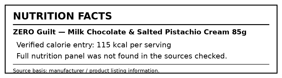 Nutrition Facts — Zero Guilt Salted Pistachio Cream 85g